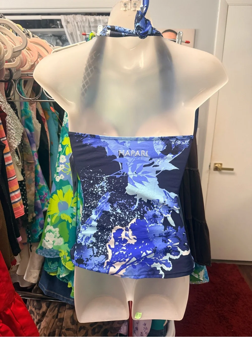 Y2K NWT Hapari Halter Floral Print Tankini Top in Blue